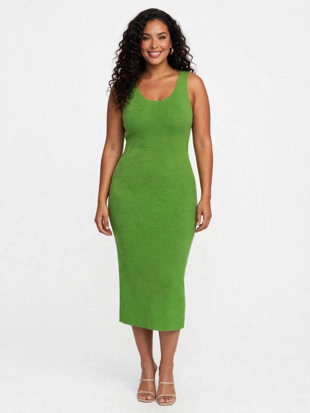 Helmut Lang Green Knit Sleeveless Midi Dress Scoop Neck L